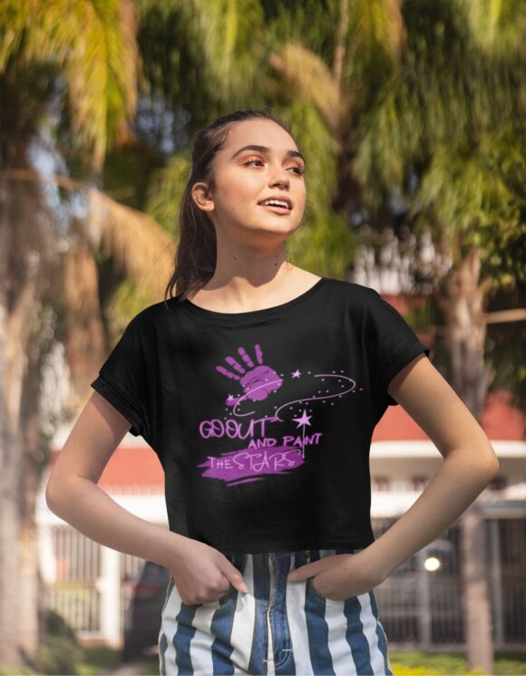 PAINT THE STARS TYPOGRAPHY CROP T-SHIRT
