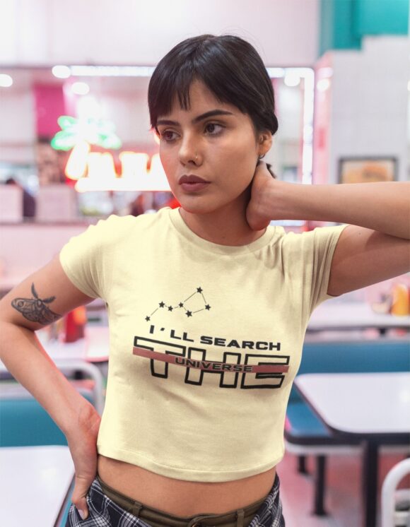 SEARCH THE UNIVERSE TYPOGRAPHY CROP T-SHIRT